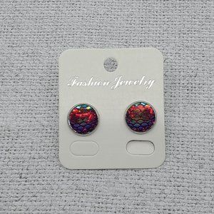 Women's Mermaid Fish Scale Style Postback Stainless Steel Handmade Earrings